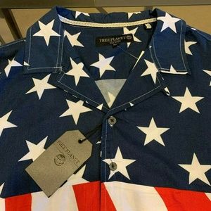 FREE PLANET MENS L HAVANA STAR STRIPE  SHIRT NWT